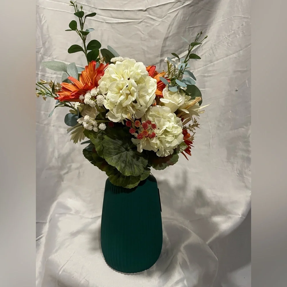 Vibrant Handmade Floral Arrangement in Green Vase